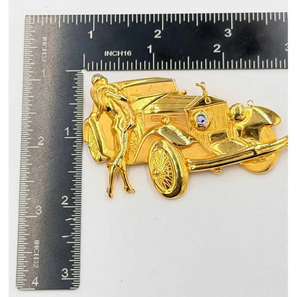 Park Lane JJ Gold Tone Elegant Lady, Rolls Royce Rhinstone Car Brooch